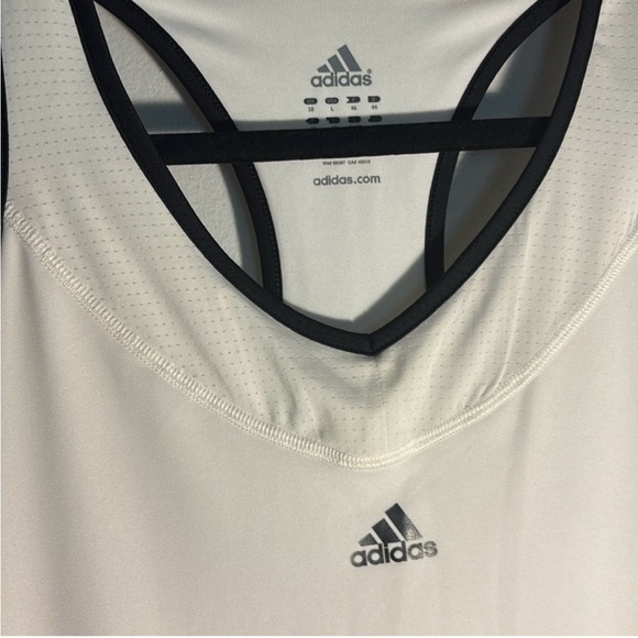 adidas White Tank Top with Black Trim and Stripes - Picture 2 of 6